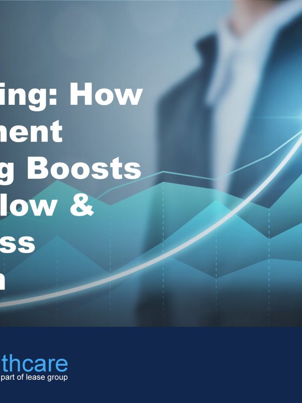 Cover image showing a man in suit in background with a business trajectory chart to illustrate how equipment leasing boosts cash flow and business growth