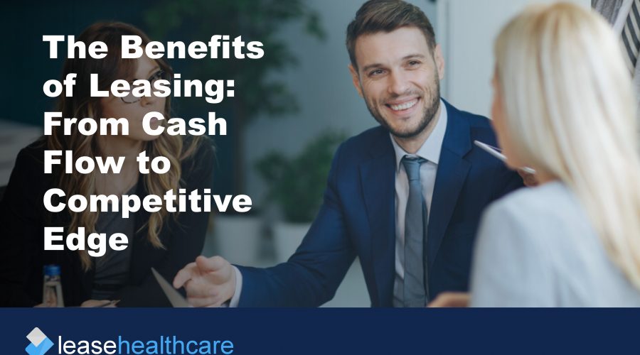 three people talking to illustrate discussing the benefits of leasing